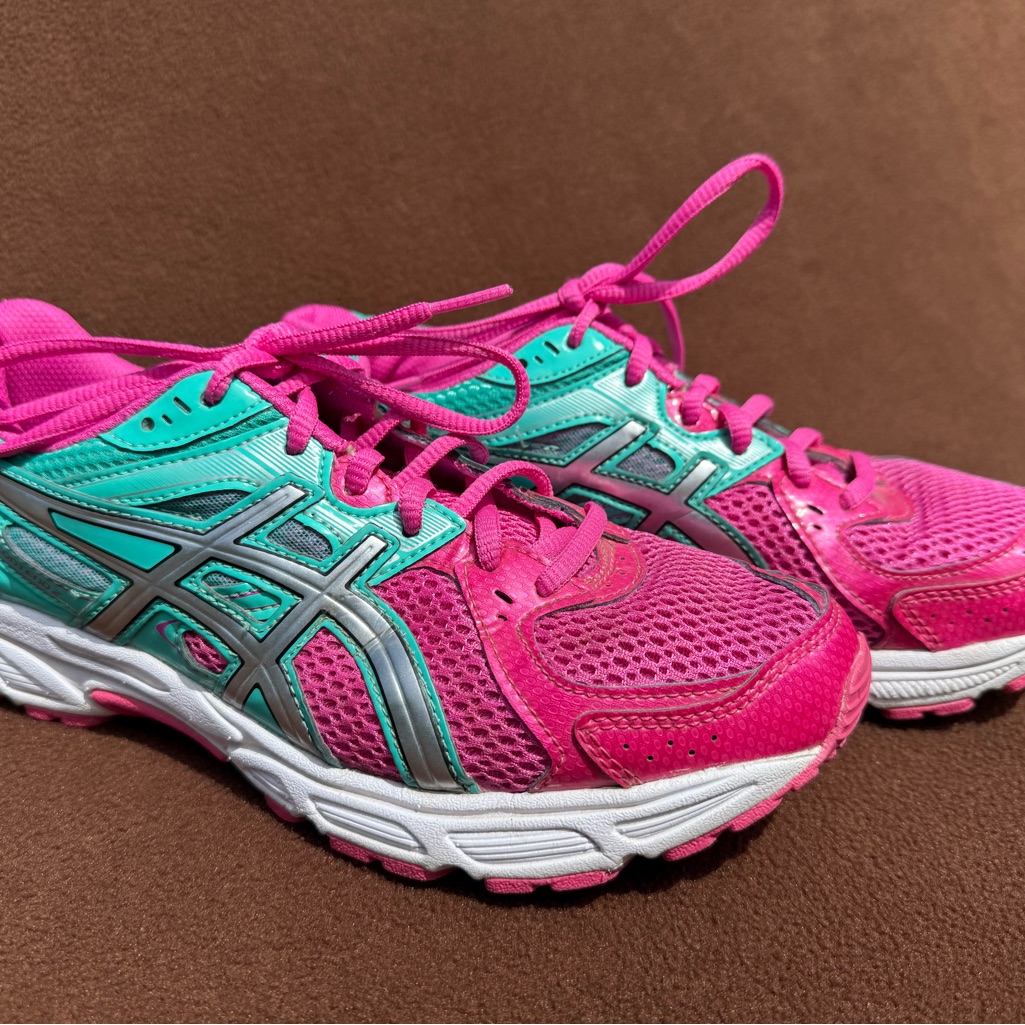 Asics Pink And Green Athletic Shoes With Breathable Mesh